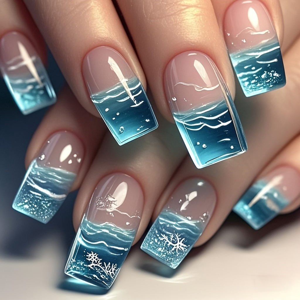 Kunstnägel mit Kreativem Ozean-Wellen-Design Brehn