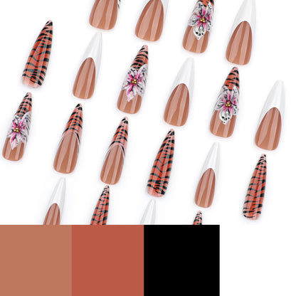 Kunstvolle Stiletto-Nägel mit floralem und tierischem Design Brehn