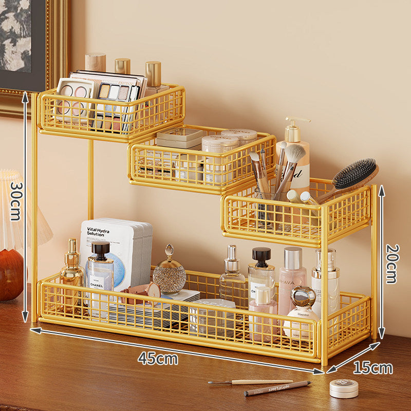 Mehrstufiger Mesh-Theken-Make-up- und Hautpflege-Organizer mit Taschenschlitz