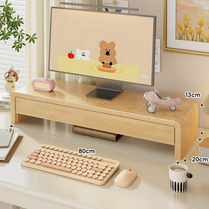 Breite Massivholz Gebogener Desktop Monitorständer mit Unterregalablage