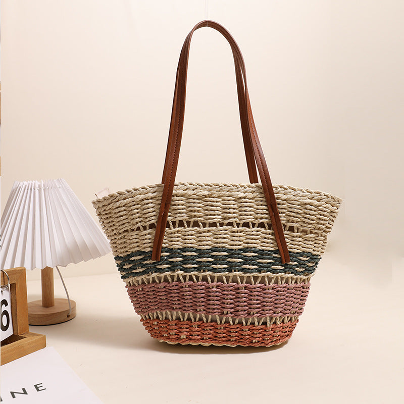 Damen Handgeknüpfte Strandtasche mit eleganten Ledergriffen Brehn