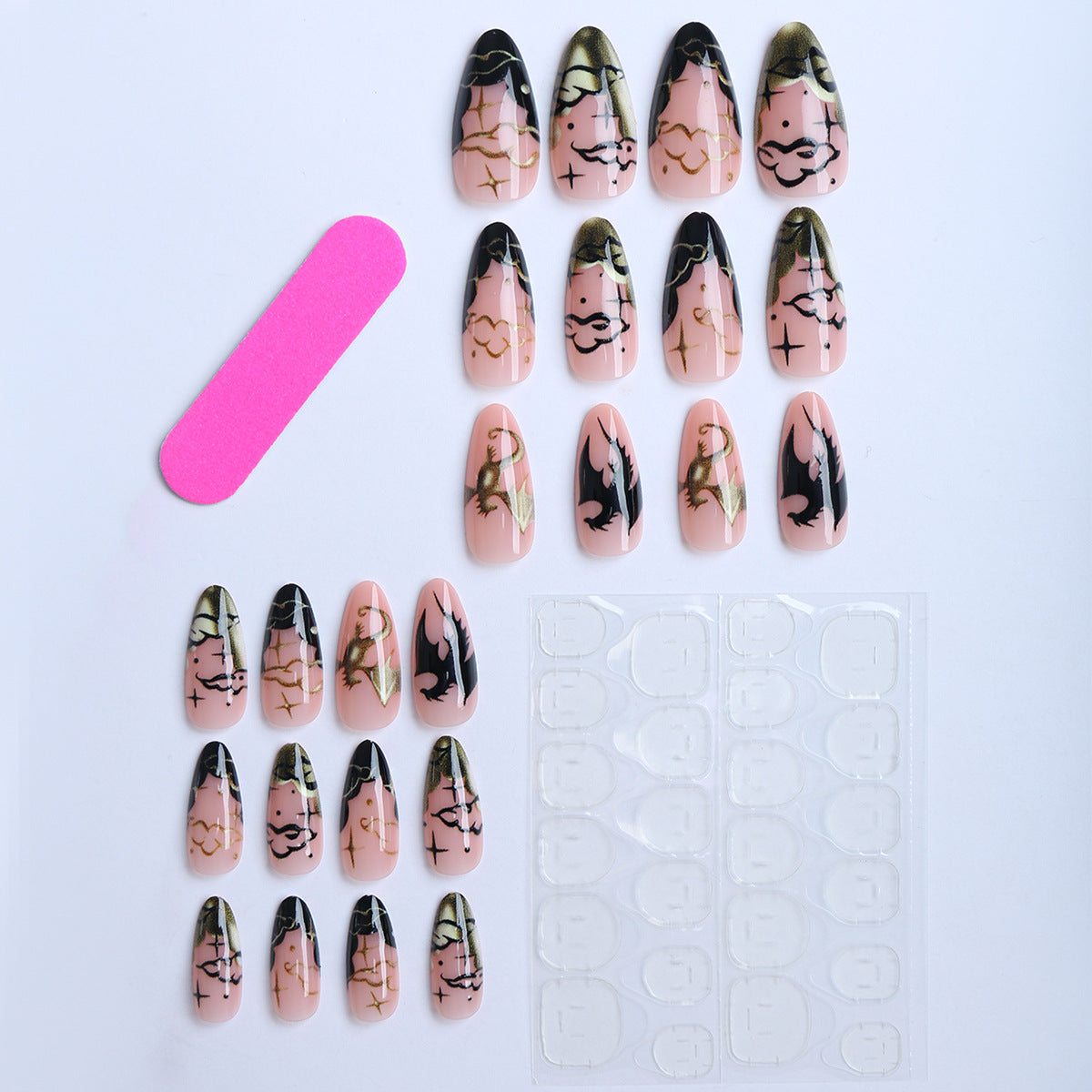Elegante Künstliche Fingernägel mit Gothischen Motiven Brehn