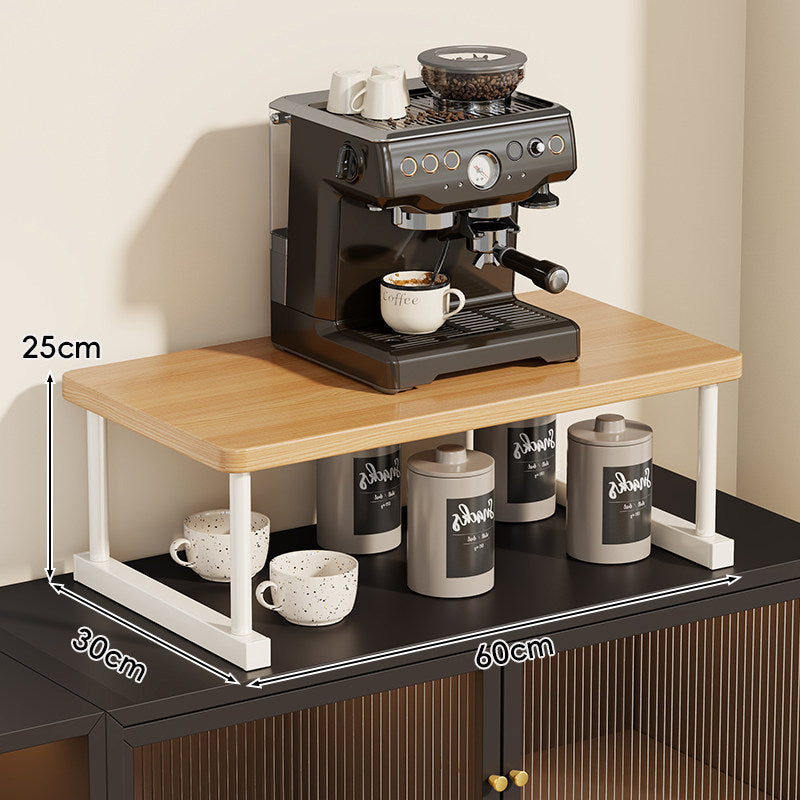 Zwei-Ebenen-Thekenkaffee-Station-Regalaufsatz mit Walnuß-Top und Metallrahmen