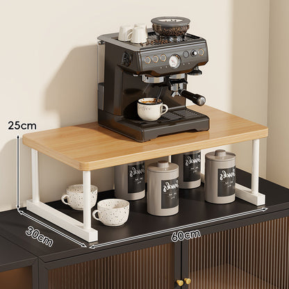 Zwei-Ebenen-Thekenkaffee-Station-Regalaufsatz mit Walnuß-Top und Metallrahmen