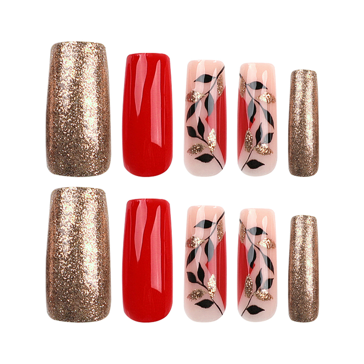 Kunstvolle Gel-Nägel mit elegantem Floral-Design und Glitzerakzenten Brehn