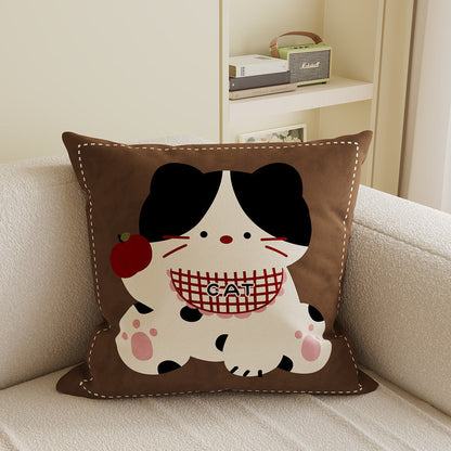 Plush Velvet Decorative Square Throw Pillow Cover with Cartoon Dog Family Illustration and Hidden Zipper