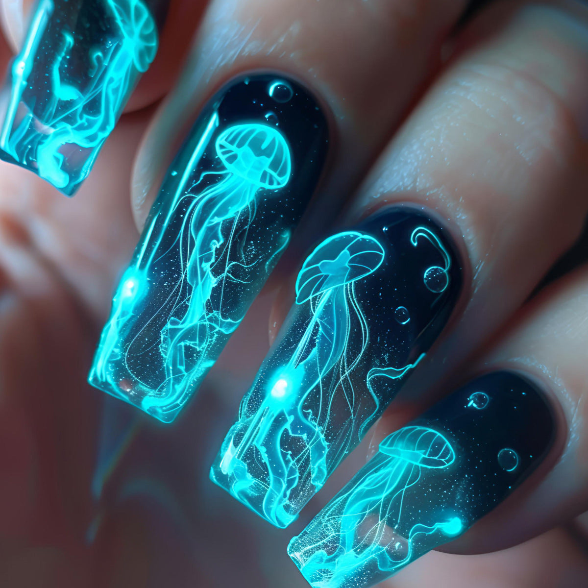 Künstliche Kunstnägel mit Lumineszierendem Quallen-Design Brehn