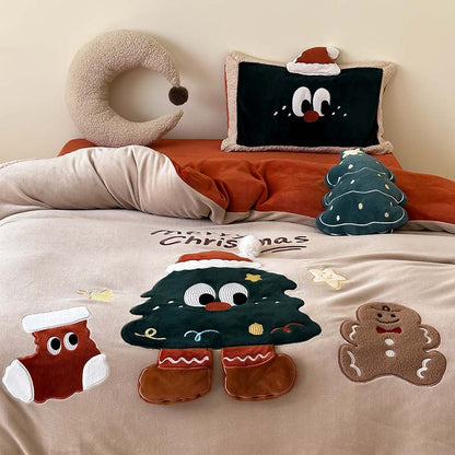 Weihnachtliches Kuschelbettwäsche-Set mit 3D-Applikationen und Teddyfleece