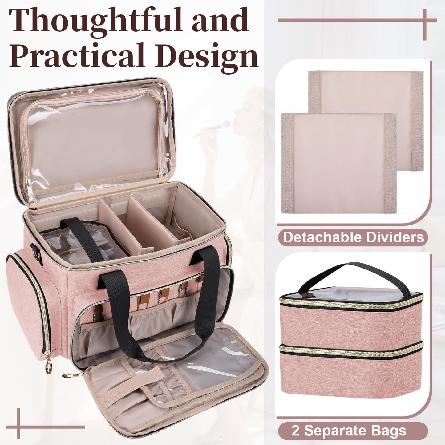 Kosmetik-Organizer-Tasche mit Mehrfacher Unterteilung und Transparenten Fächern Brehn