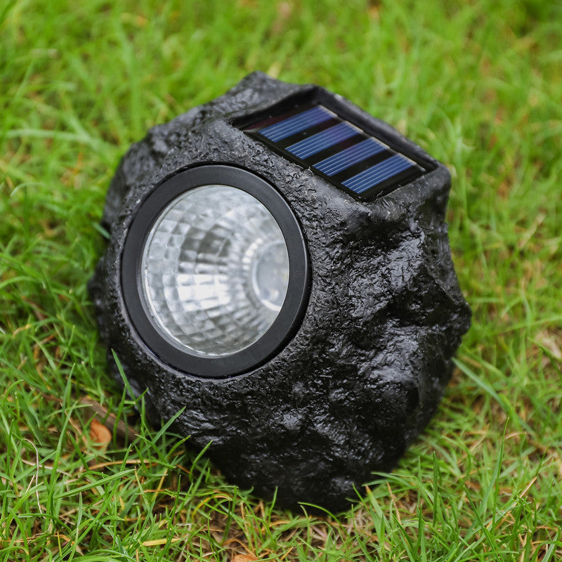 Solarbetriebene LED-Faux-Rock-Gartenstrahler mit integriertem Solarpanel und wetterfestem strukturiertem Har Gehäuse Brehn