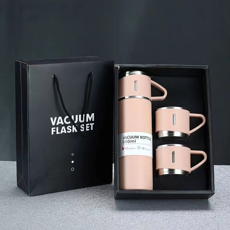Damen Edelstahl-Isolierflasche mit zwei dazugehörigen Tassen Brehn
