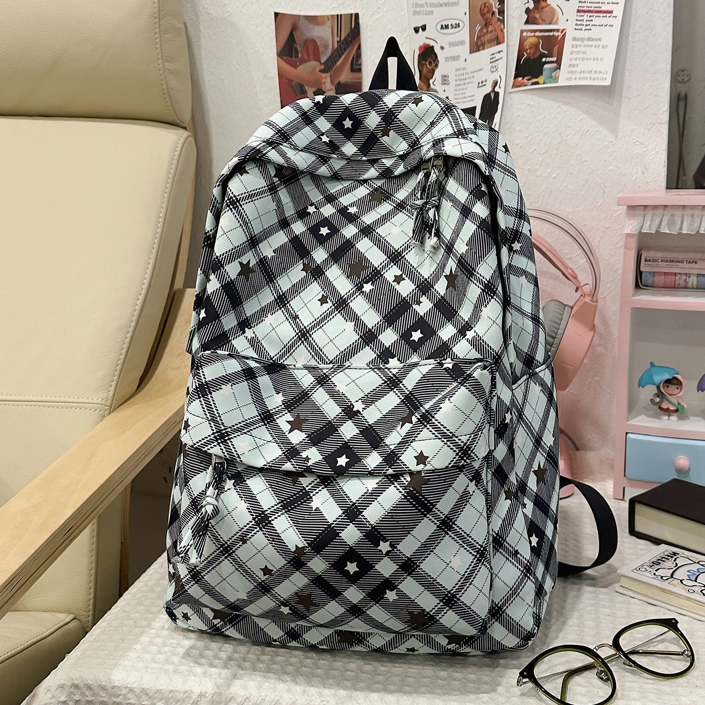 Rucksack mit Modischem Karomuster und Praktischen Fächern Brehn