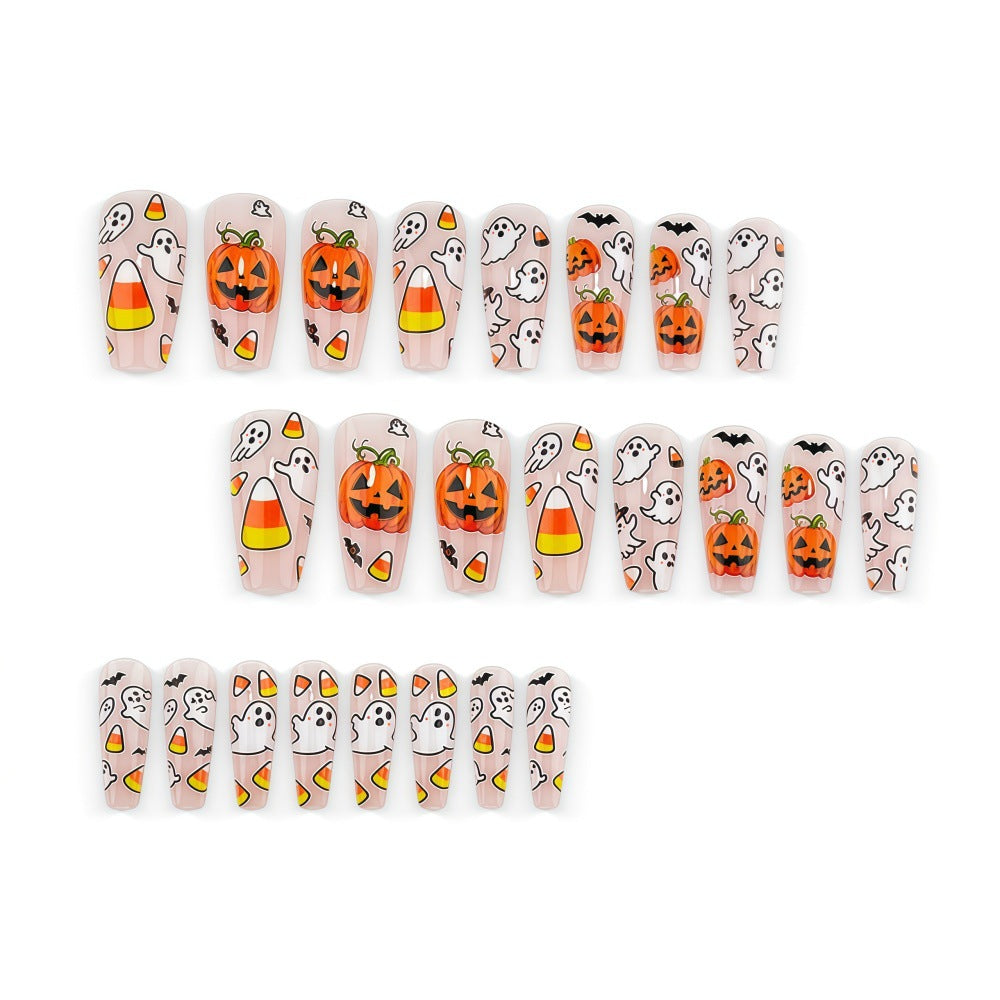 Kreative Halloween Kunstnägel Im Geister- und Kürbis-Design Brehn