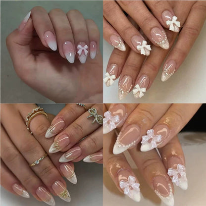 Kunstnagel Set mit eleganten Schleifen und Glamourösem Akzent Brehn
