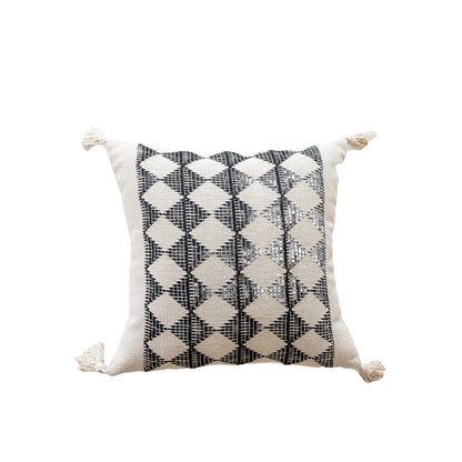 Geometrisches handgewebtes Baumwoll-Wurfkissen mit Quasten-Ecken und strukturiertem Diamantmuster