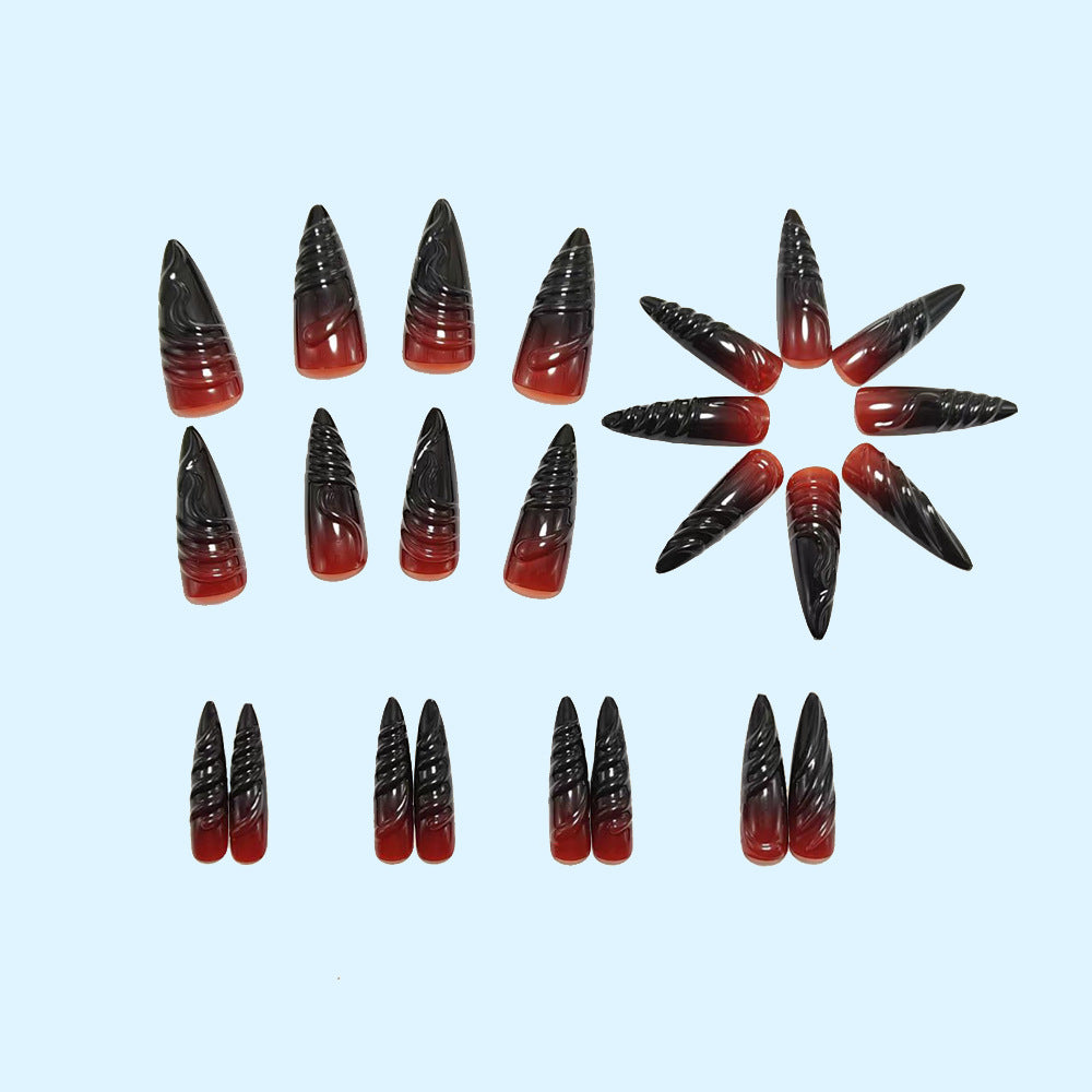 Kunstnagelset mit Eleganten Spitzen und Schwarz-Rotem Farbverlauf Brehn