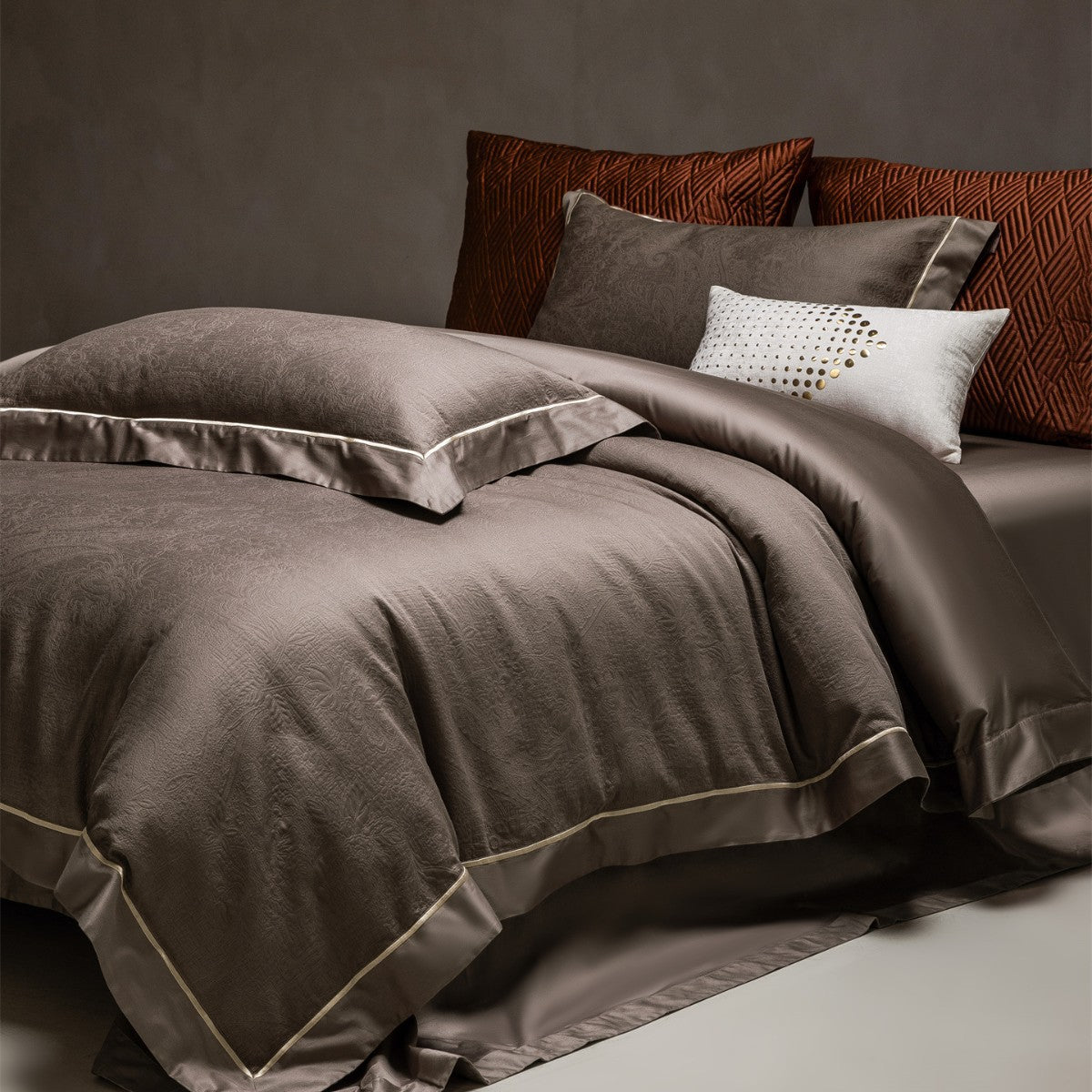 Luxus Jacquard Baumwollsatin Bettbezug Set mit Satinrand und Kissenbezügen