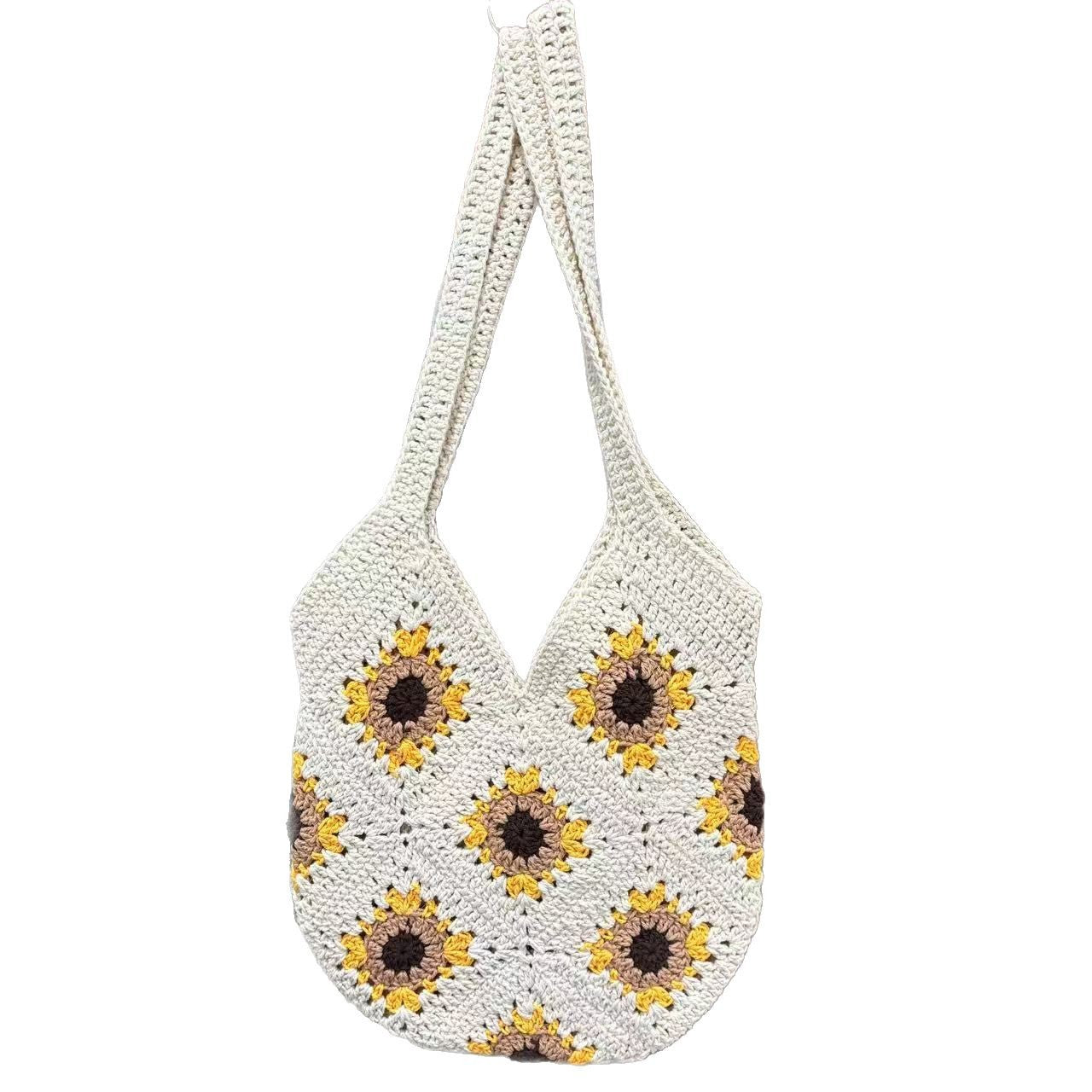 Handgefertigte Makramee Tasche mit Sonnenblumenmotiv Brehn