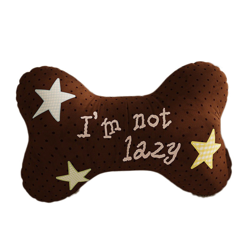 Decorative Bone-Shaped Throw Pillow with Slogan Embroidery