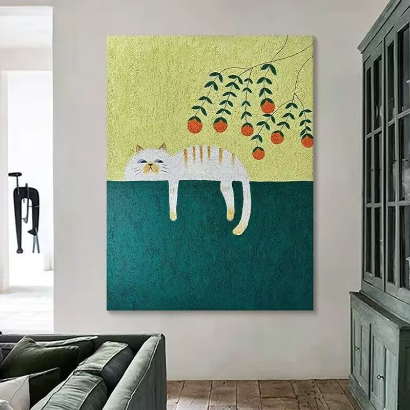 Verspielte katzenmotivierte strukturierte Leinwandkunstwerke
