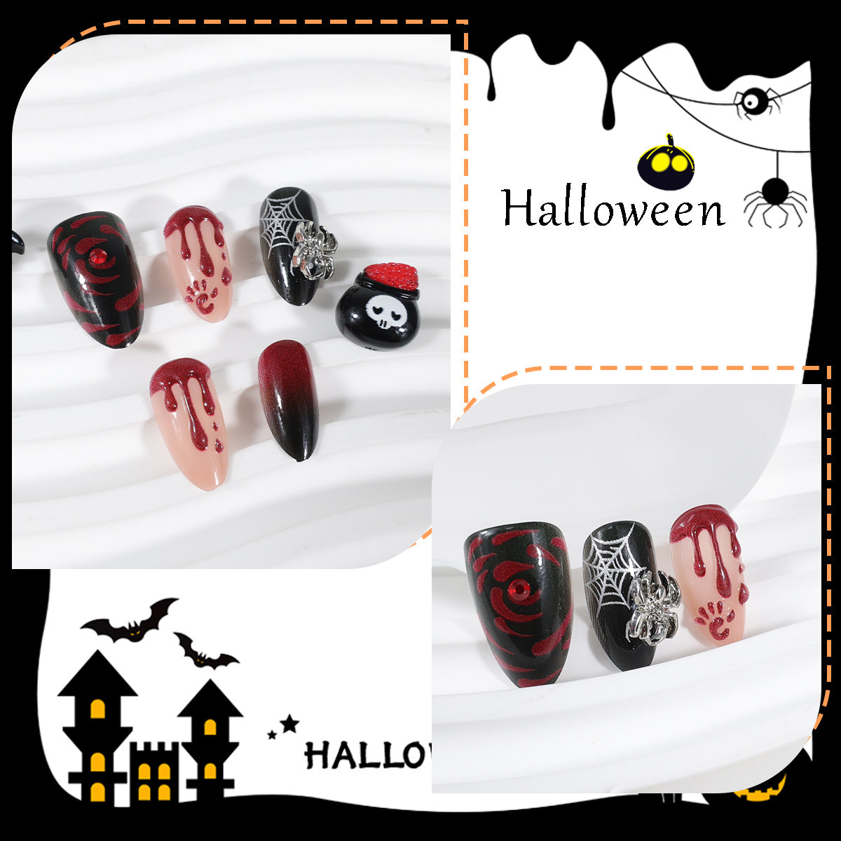 Halloween Kunstnagelset mit gruseligen Motiven Brehn