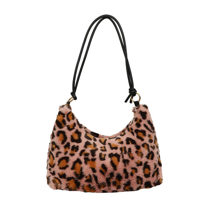 Plüsch Leopardendruck Schultertasche