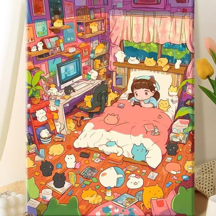 Verspielt Illustriertes Schlafzimmer Dekor Leinwandkunst Brehn