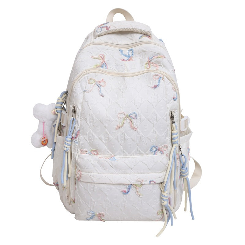 Gesteppt gestickter Rucksack mit Schleifenmotiv Brehn