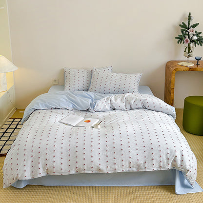 Baumwoll-Gaze Bettbezug und Kissenbezug Set mit Mini-Blumenstickerei