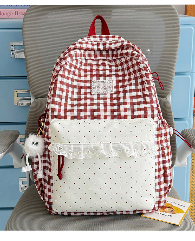Süßes Gingham-Muster-Schulrucksack
