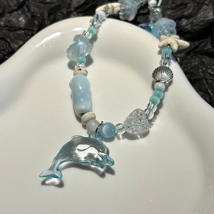 Delfin und Seestern Perlen Charm Halskette Brehn
