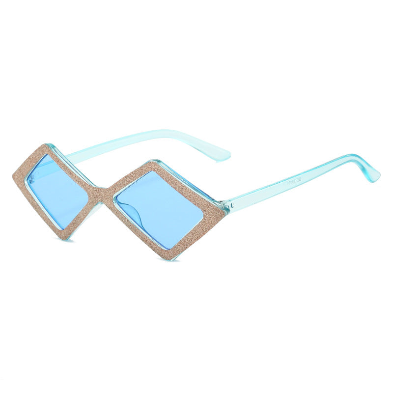 Damen futuristische, geometrische Sonnenbrille mit glitzerndem Rahmen Brehn