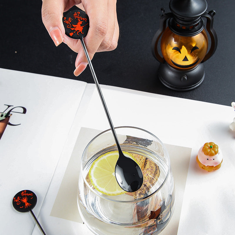 Langer Bar‑Löffel Cocktail‑Rührlöffel aus Edelstahl mit Halloween‑Geistmotiv
