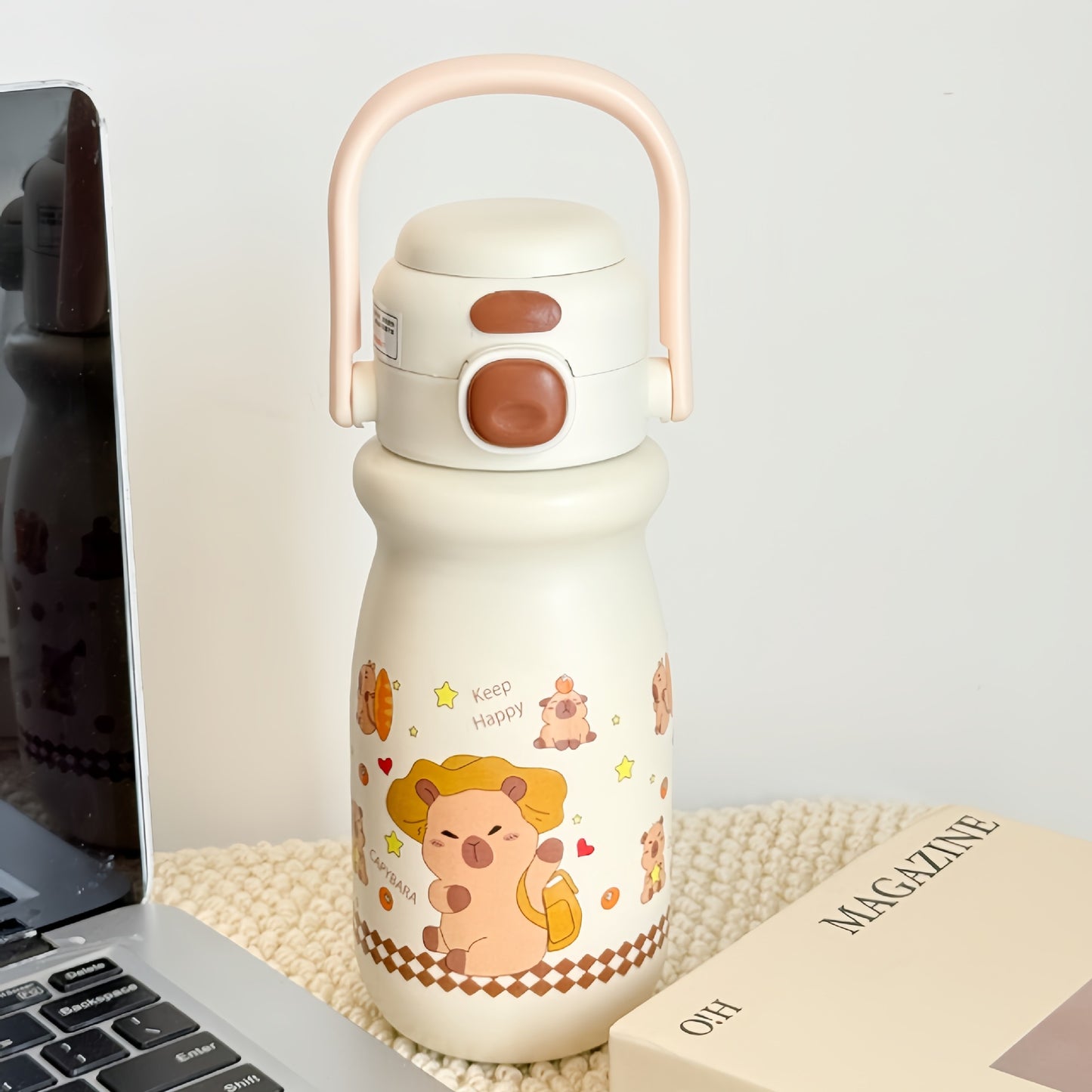 Damen Isolierte Trinkflasche mit fröhlichem Erdbeermotiv Brehn