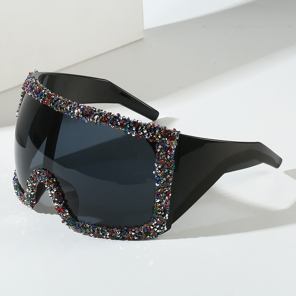 Damen Sportliche Oversized-Sonnenbrille mit Strassverzierungen Brehn