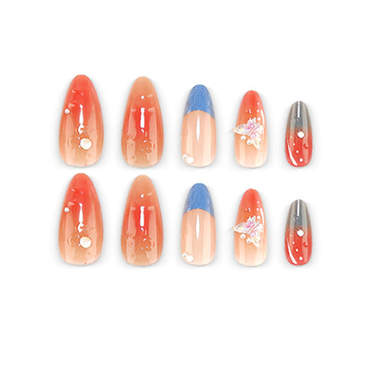 Kunstvoller Nagelkunst mit Perlen und Schmetterlingsdetails Brehn