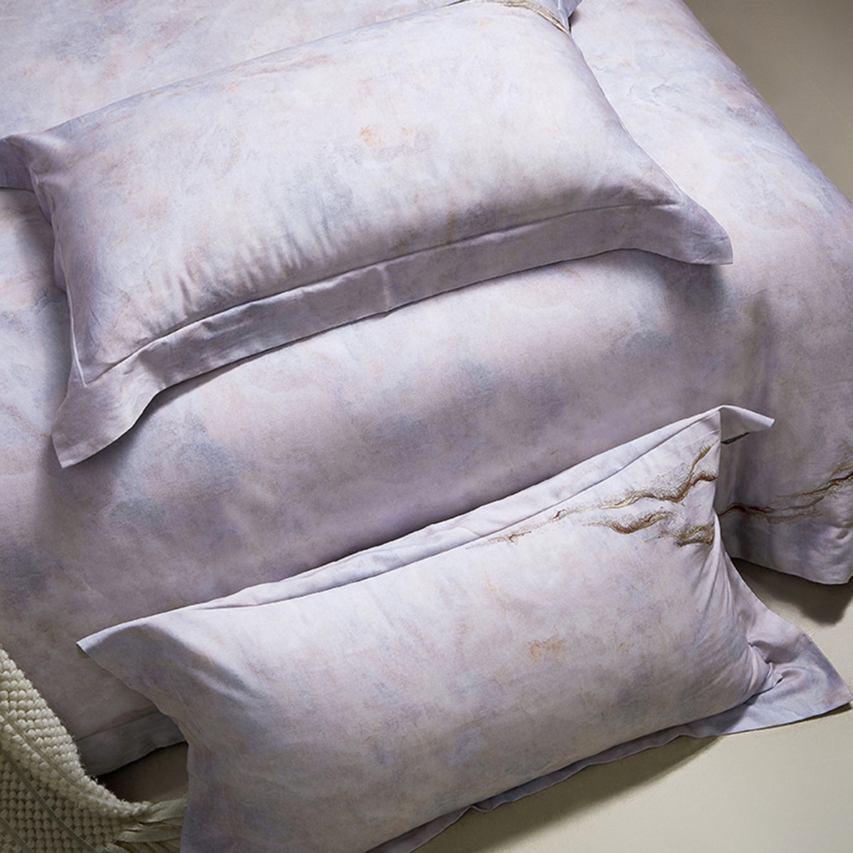 Marmoreffekt Baumwoll-Satin Bettbezug Set mit Strickdecke und Oxford-Kissenbezügen