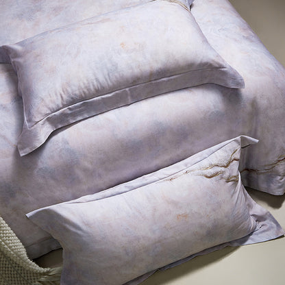 Marmoreffekt Baumwoll-Satin Bettbezug Set mit Strickdecke und Oxford-Kissenbezügen