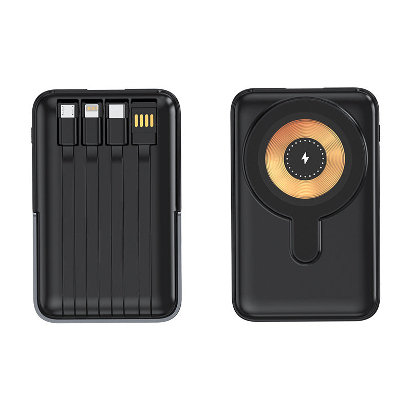 Kompakte Powerbank mit integriertem Ladekabel und kabelloser Ladefunktion Brehn