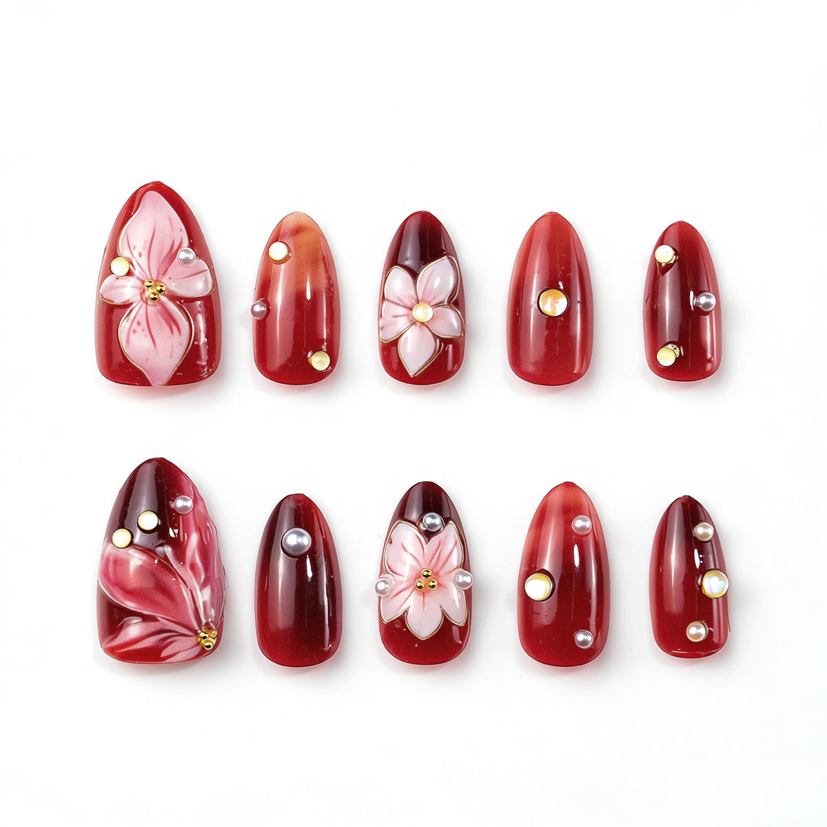 Elegantes Blumendesign Press-On Nagelkunst Set Brehn