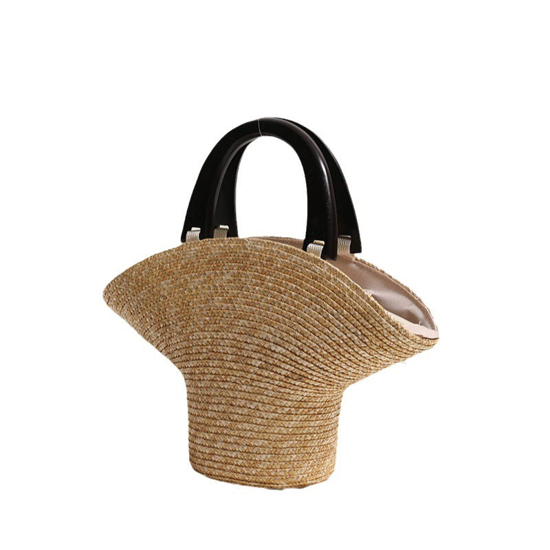 Damen Designer Basttasche mit schwarzem Griff Brehn