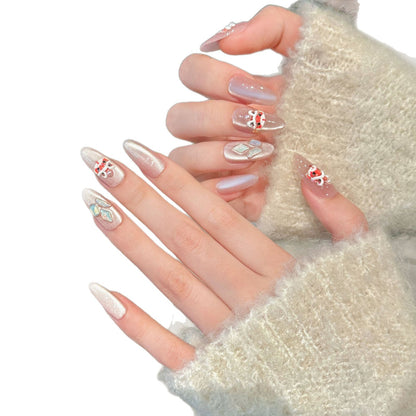 Dekoratives Press-On Nagelkunstset mit eleganten Blumenmustern