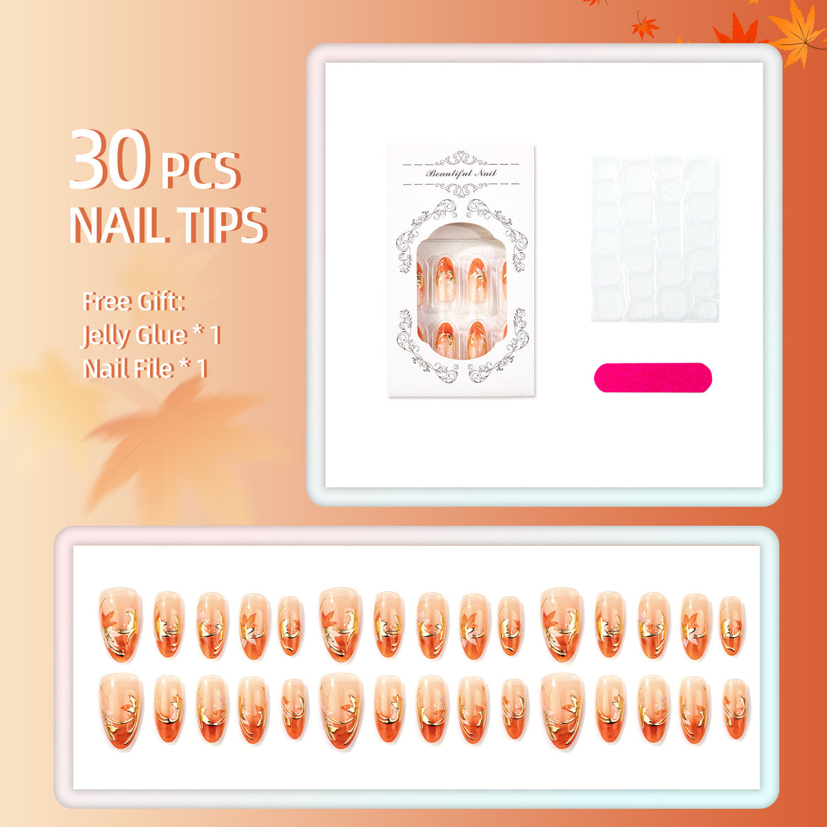 Manuelles Nagelkunst-Set mit Herbstblatt-Design