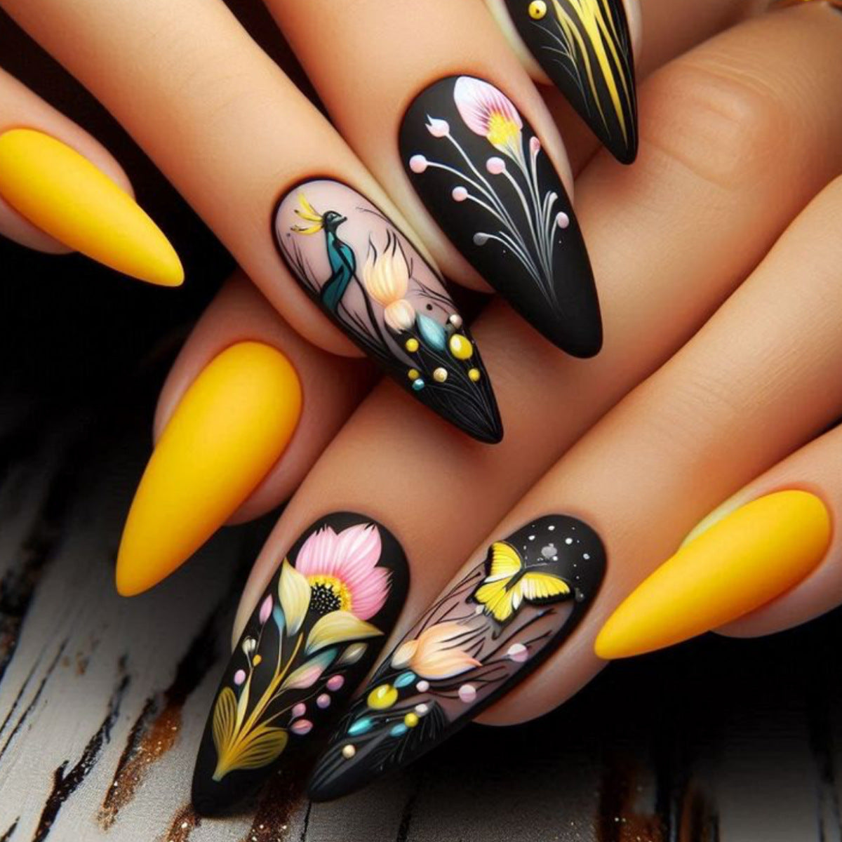 Künstlerische Blumen Design Stiletto Nagelkunst Extensions Brehn