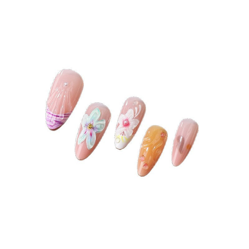 Künstlerisches Florales Press-On Nagelset Brehn