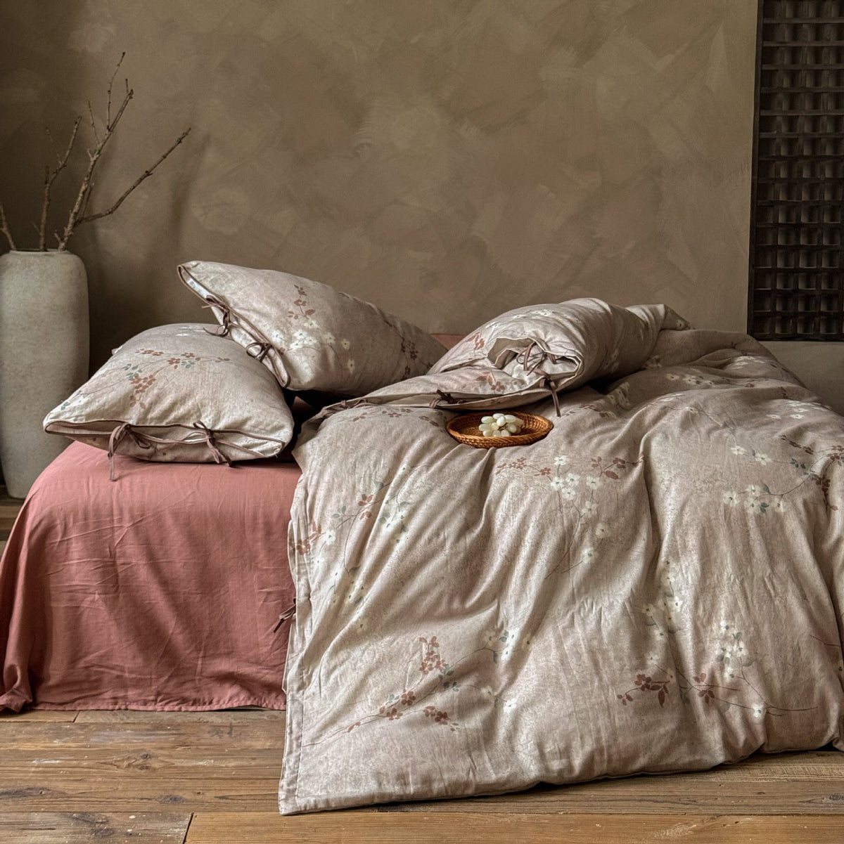 Blumen Baumwolle Percale Bettbezug Set mit Bindeschluss