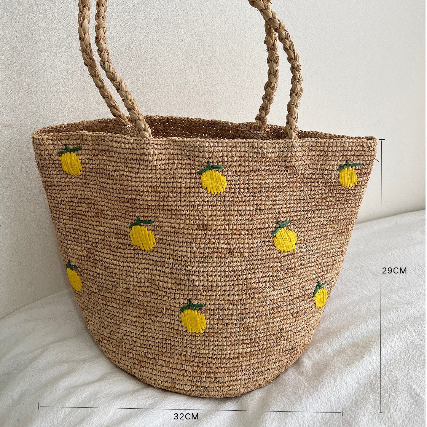 Handgefertigte Strohtasche mit Buntem Zitronendesign Brehn