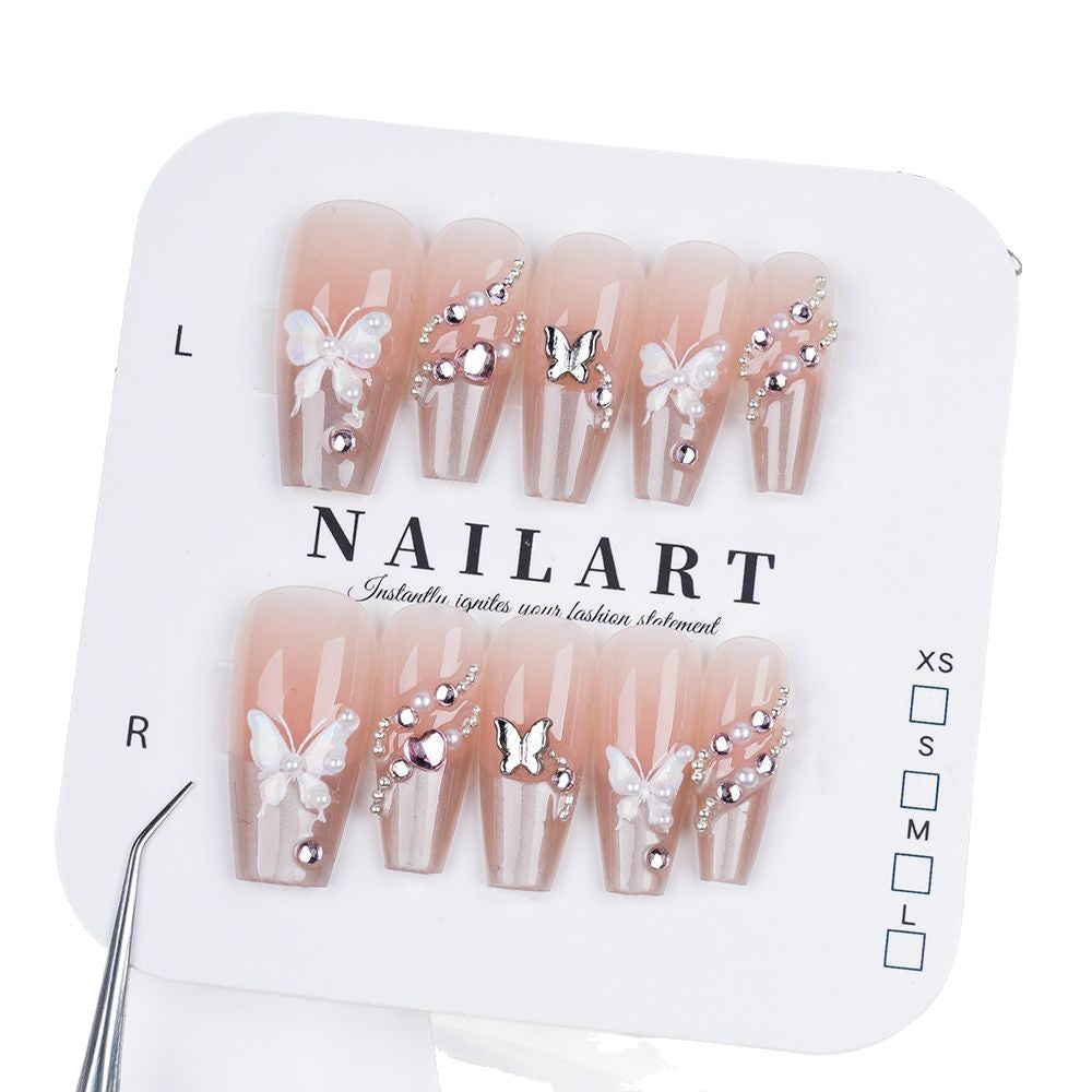 Butterfly verziertes Press-On-Nagelset Brehn