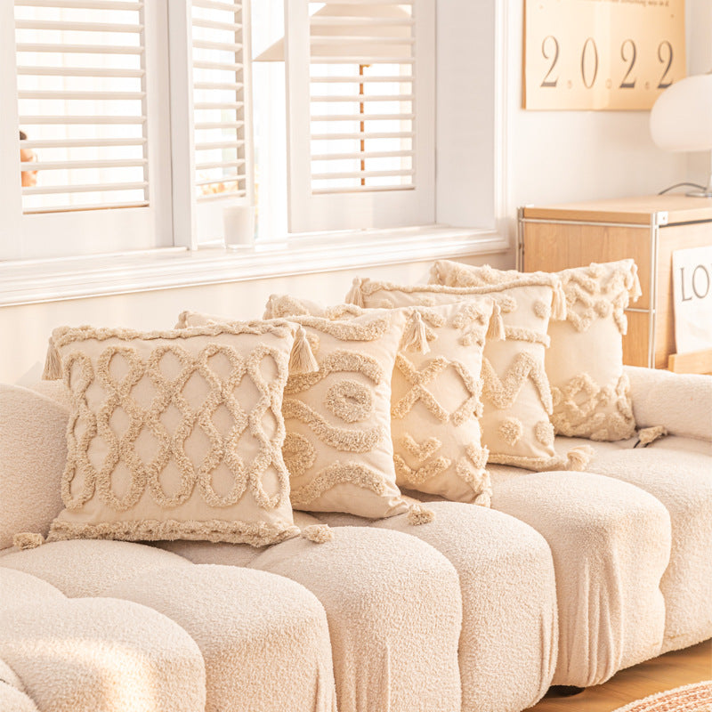 Texturiertes Tufted Boho Shag Akzent-Wurfkissen mit Quasten-Ecken und abnehmbarem Bezug