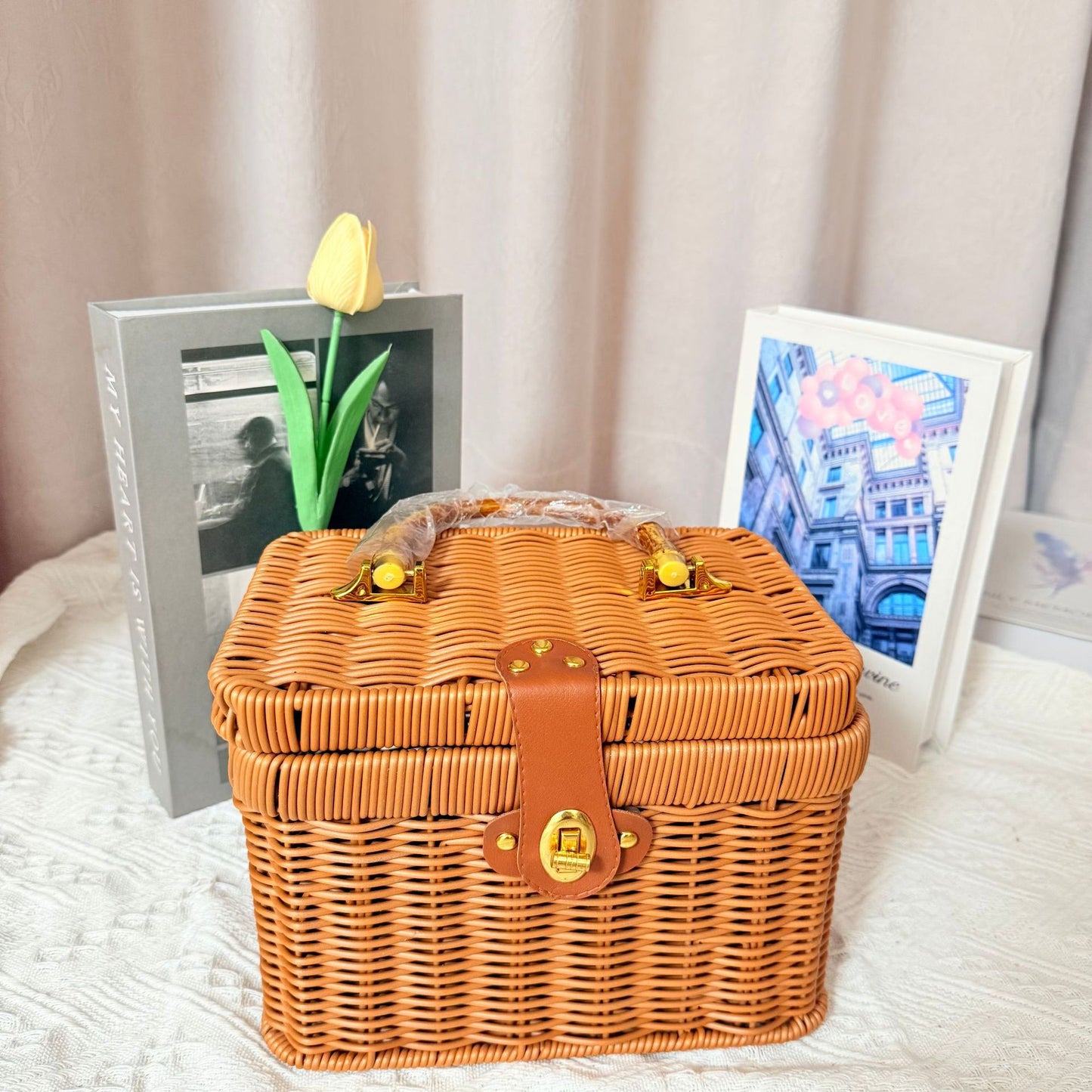Damen Handgewebter Rattan Aufbewahrungskorb mit Bauchtasche Brehn